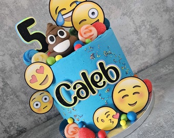 Smiley face emoji themed cake topper set