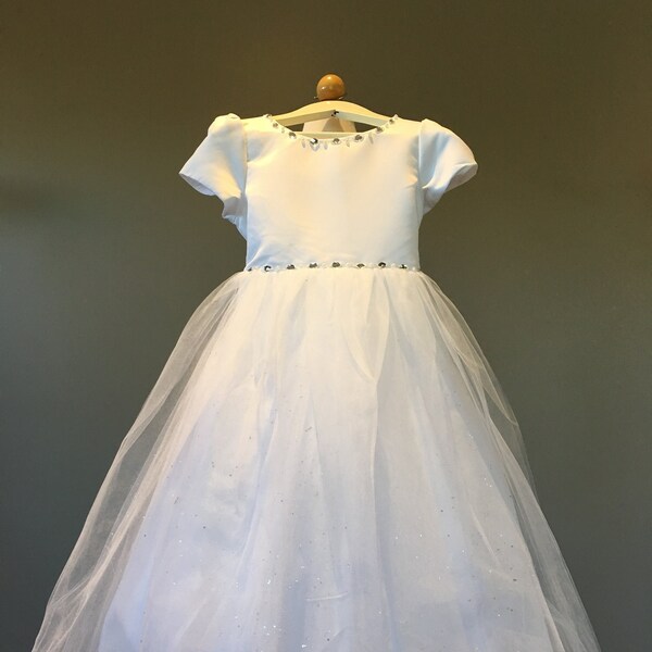 Glittering Short Sleeve Communion Dress, Baptism Dress, Flower Girl Dress