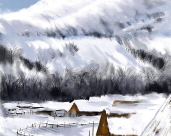 White Christmas Procreate Landscape Illustration