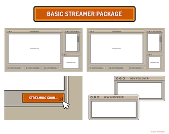 Basic Stream Overlay Package for Twitch & Youtube, Retro Beige Theme Overlay, Retro LOFI Theme Overlay