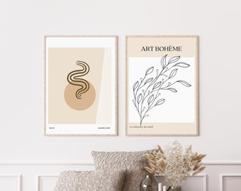 Ensemble de deux impressions neutres abstraites Art mural imprimable moderne 2 pièces Art mural Minimaliste Impression numérique Art mural neutre Beige