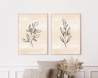 Set van twee abstracte beige prints moderne afdrukbare muurkunst 2-delige muurkunst minimalistische digitale print neutrale muurkunst beige