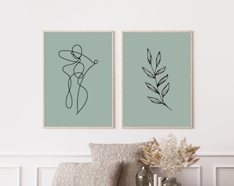 Set of Two Abstract Green Prints Modern Printable Wall Art 2 Piece Wall Art Minimalist Digital Print Green Wall Art Sage