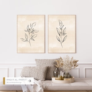 Set of Two Abstract Beige Prints Modern Printable Wall Art 2 Piece Wall Art Minimalist Digital Print Neutral Wall Art Beige