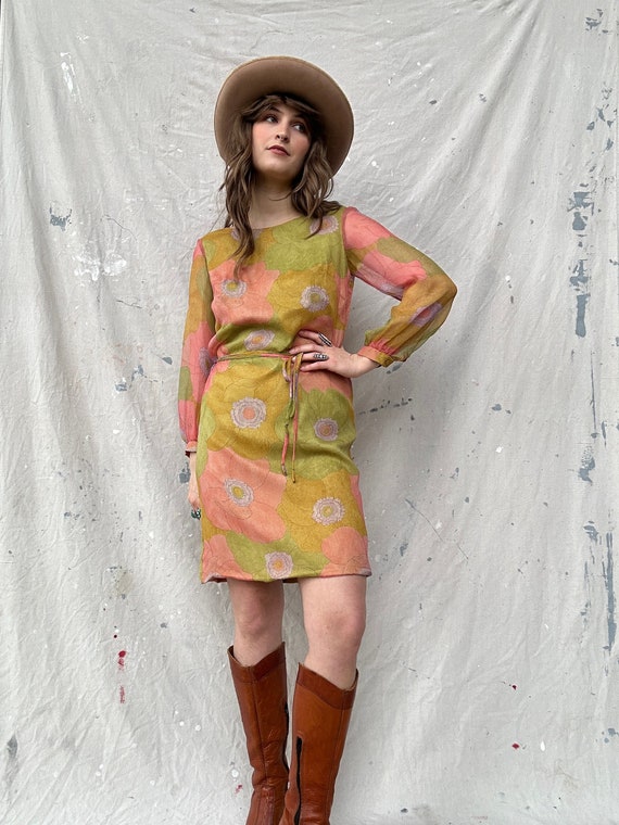 Vintage 1960s Floral Silk Saks Fifth Avenue Dress