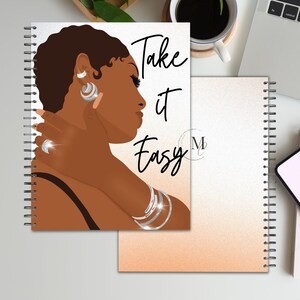 Take it Easy, Planner Cover, Journal Cover, Notebook Cover, African American Woman Notebook, Digital Download, Instant Download