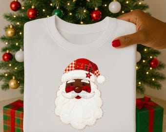 Quilted Black Santa PNG, Patchwork Santa, Sublimation Design, Black Santa, Christmas Clipart, Digital Download, Sublimation, DTF, Png ONLY