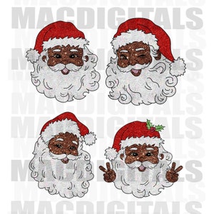 Glitter Santa, Red, Cute Vintage Santa, African American Santa, Santa Claus Clipart, Holiday Clipart, Xmas Image, Digital Download Png ONLY