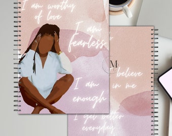 Affirmationen, Planer Cover, Journal Cover, Notebook Cover, Afroamerikanische Frau Notebook, Sublimation, digitaler Download, Sofort Download