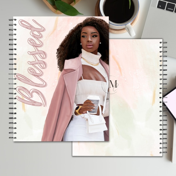 Blessed, Planner Cover, Journal Cover, Notebook Cover, African American Woman Notebook, Digital Download, Instant Download