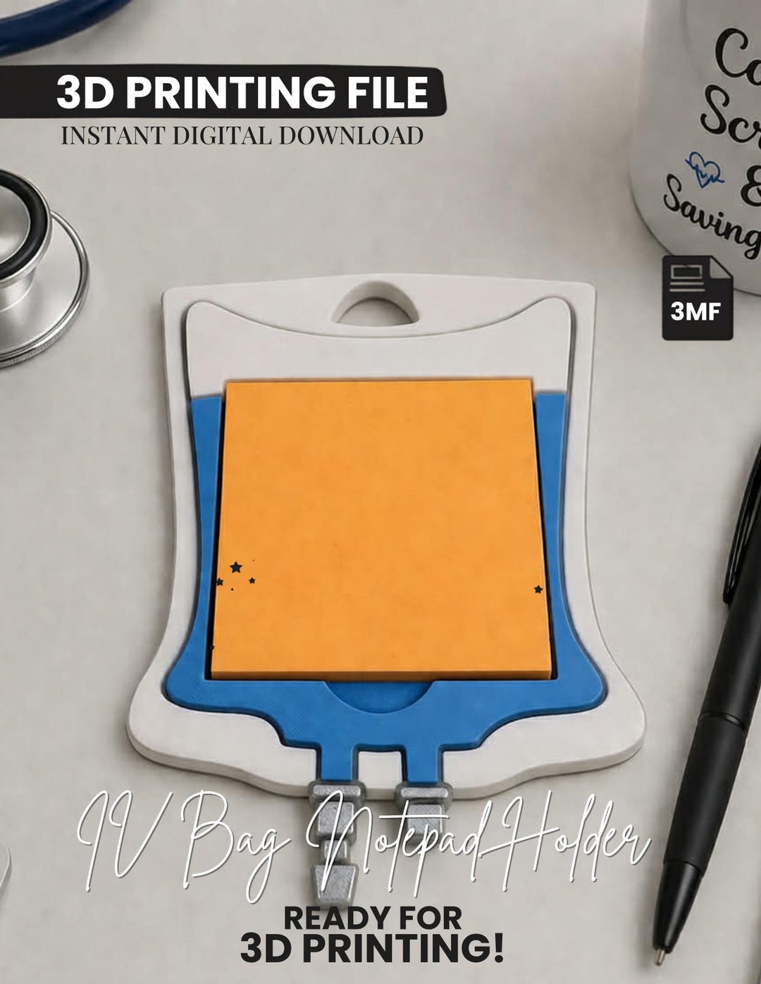 IV Bag Notepad Holder STL | Blood Bag STL | Sticky Note Holder ...