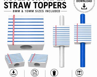 Notebook Paper Straw Topper STL | 8mm & 10mm Straw Sizes | 3D Print File | Teacher Gift | Instant Download | Stl file | Straw Topper