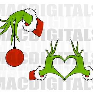 Groene monsterhand, handornament, harthanden, kerstclipart, vakantieclipart, digitale download, sublimatie, ALLEEN dtf, png en SVG