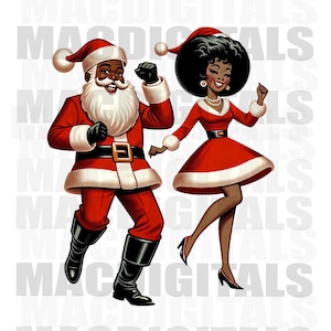 Coppia vintage, Babbo Natale e moglie, Babbo Natale afroamericano, Signora Claus, Clipart di Babbo Natale, Clipart vacanze, Immagine di Natale, Download digitale, SOLO Png