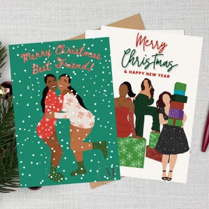 Freunde, schwarze Weihnachtskarten, Druckbare Karten, Weihnachtskarten, Grußkarten, Afroamerikaner, Bündel, Set, digitaler Download, Png, Pdf