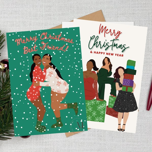 Friends, Black Christmas Cards, Printable Cards, Christmas Cards, Greeting Cards, African American, Bundle, Set, Digital Download, Png, Pdf