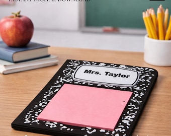 Composition Notebook Notepad Holder STL | Teacher Desk Decor 3D Print File | Personalized Name Plate Organizer | Commercial Use Included