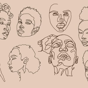 Black Woman Line Art Png, African Woman Line Art Bundle, One Line Art, Abstract African American Art