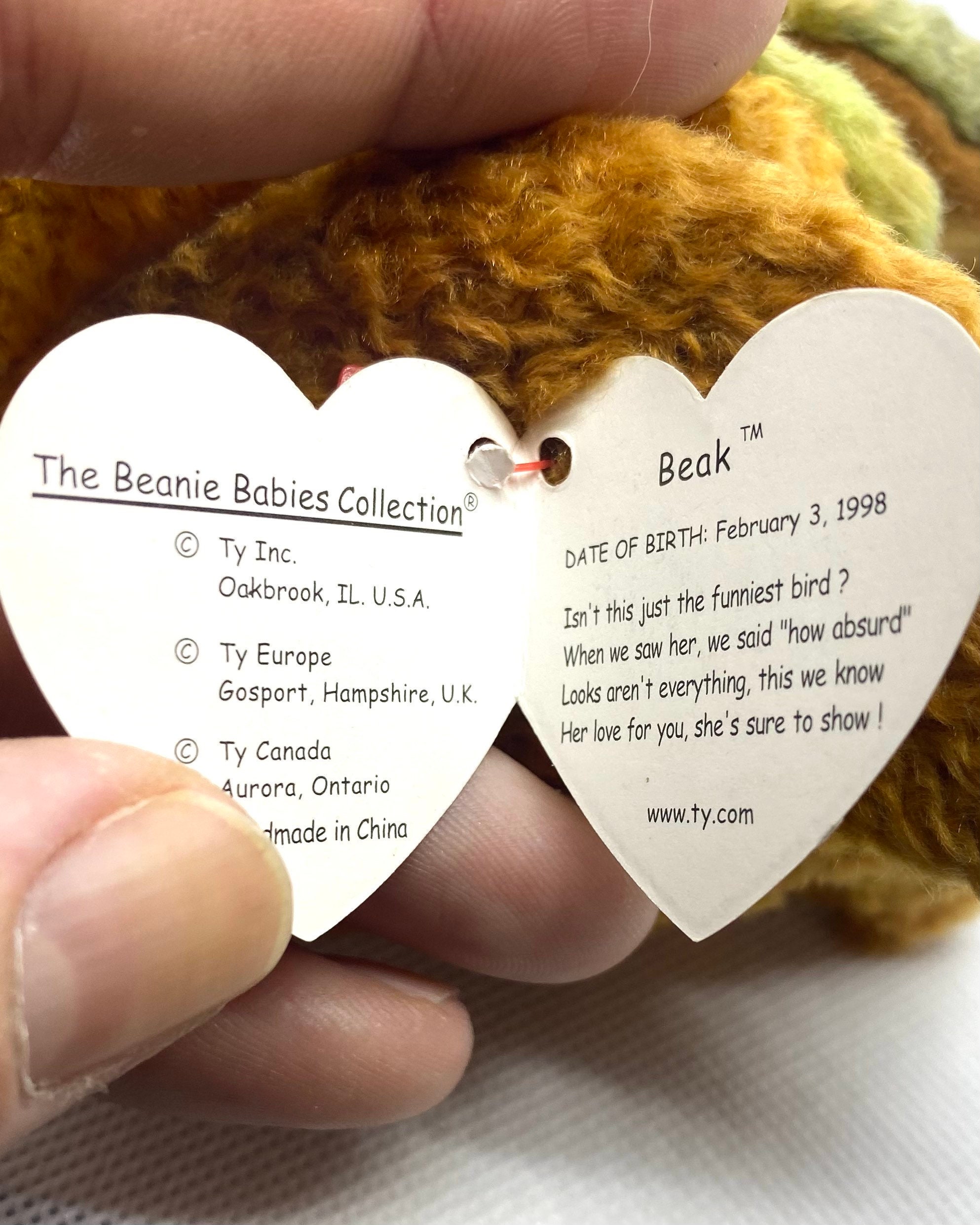 Rare Beak Ty Beanie Baby With ERRORS, 1998 Beanie Baby Bird, Retired