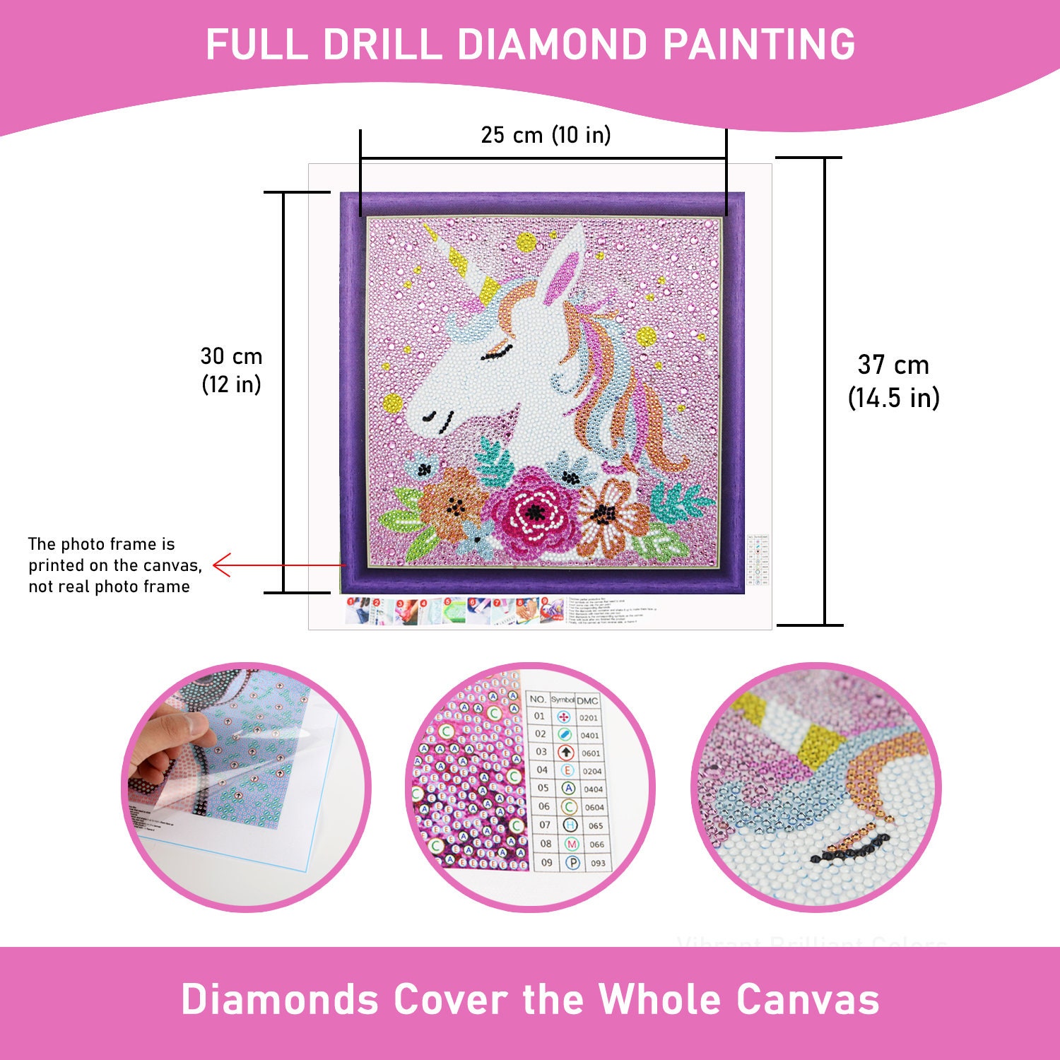 Unicorn Diamond Painting Kit For Adults & Kids - Full Drill 5D DIY Art, 12 X 12 Inch, Home Decor
