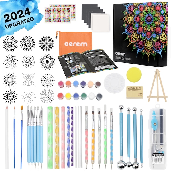 Mandala Dotting Kit mit Acrylfarben & Schablonen - Dot Art Zubehör für Steinmalerei, Nagel-Kunst, Geschenk für Jugendliche, Erwachsene