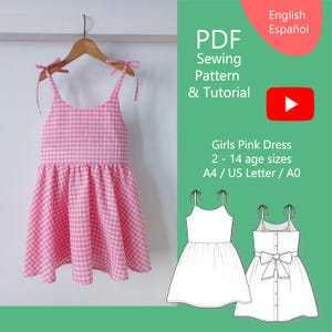 Girls Flared Dress Pattern – Sizes 2 to 14 – Inspired by Iconic Doll Style – PDF Download – 7 Sizes – Bilingual Instructions (Eng/Spa)