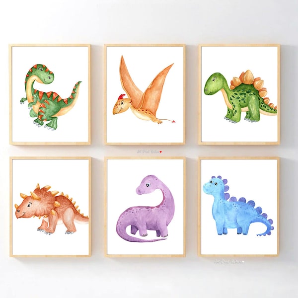 Set of 6 Dinosaur PRINTABLE, Dinosaur watercolor, Dinosaur wall art, dinosaur prints, Dinosaur Art Prints, t rex print, dino art, dino