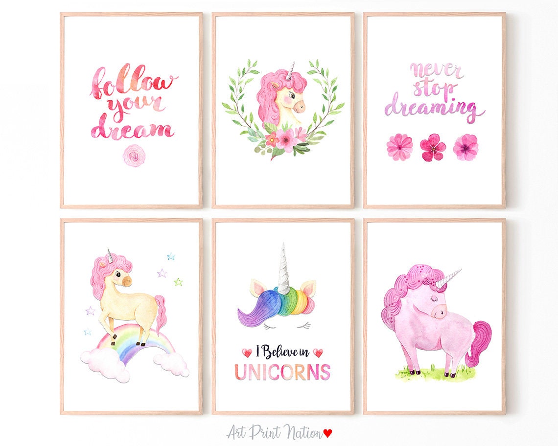 Unicorn Printable Unicorn Print Unicorn Print Set of 6 Cute - Etsy