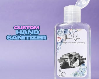 2 oz Desinfetante para as mãos personalizado para casamento | Desinfetante de rótulo personalizado | Lembrancinhas para festas, casamentos, rótulos personalizados para convidados e eventos