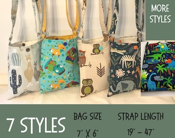 Handmade Kids Crossbody Bag, Boy Medium Bags, Girl Cross Body Bags, Small Crossbody Fabric Bag Animals, Gift for Children, Adjustable