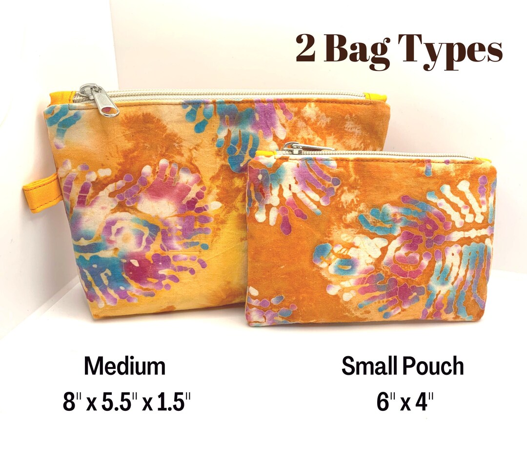 Batik Orange Zipper Pouch Makeup Bag Travel Pouch Fabric Cosmetic Bag