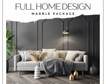 Full Home Virtual Interior Design - Marble Package - Complete Home Design Package for 9 rooms, Bedroom Bathrooms Kitchen Living Dining