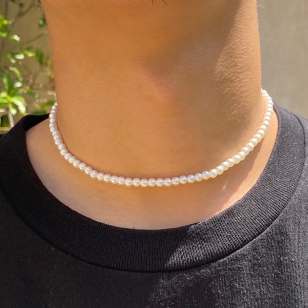 men's 5mm pearl necklace choker 16 inch man pearl necklace Y2k