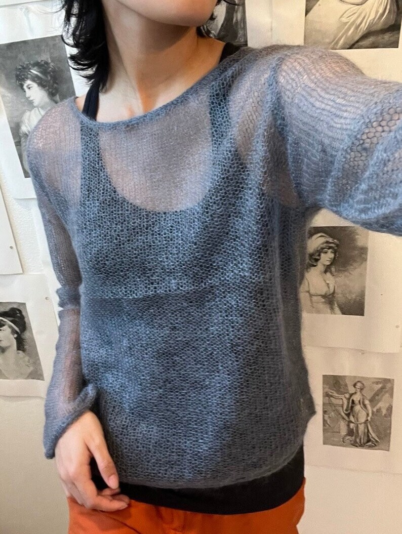 Gray Sheer Sweater VTG Y2K Vintage Sheer Mohair Top World Wide Express