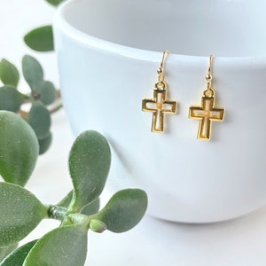 Mustard Seed Cross Earrings in Gold & Silver | Faith Hypoallergenic | Unique Christian Gift | Fall Autumn Christmas | Wedding Earrings