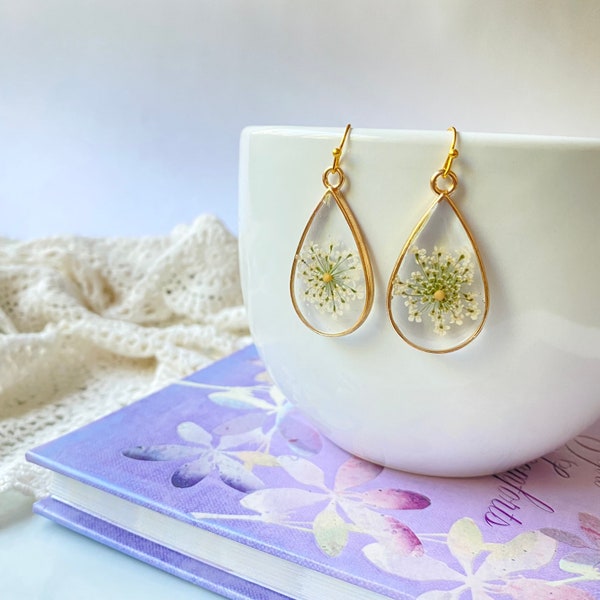 Mustard Seed Teardrop Earrings Gold Silver | Dried Flower Earrings | Faith Christian Gift | Hypoallergenic | Fall Autumn Christmas Jewelry