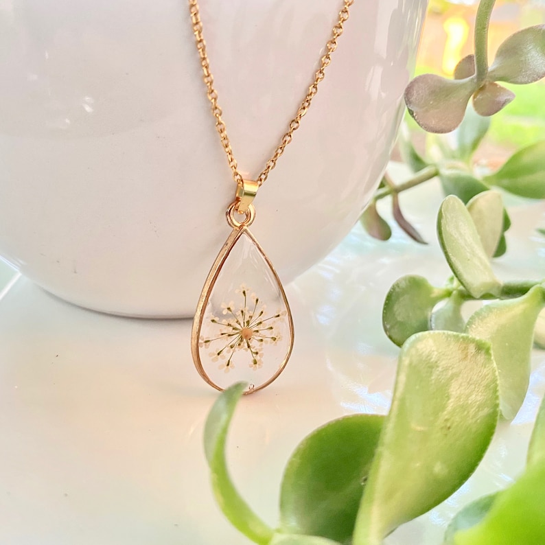 Mustard Seed Necklace Dried Flower Resin Necklace Faith White Necklace Gift Necklace Hypoallergenic Necklace Fall Autumn Christmas image 2