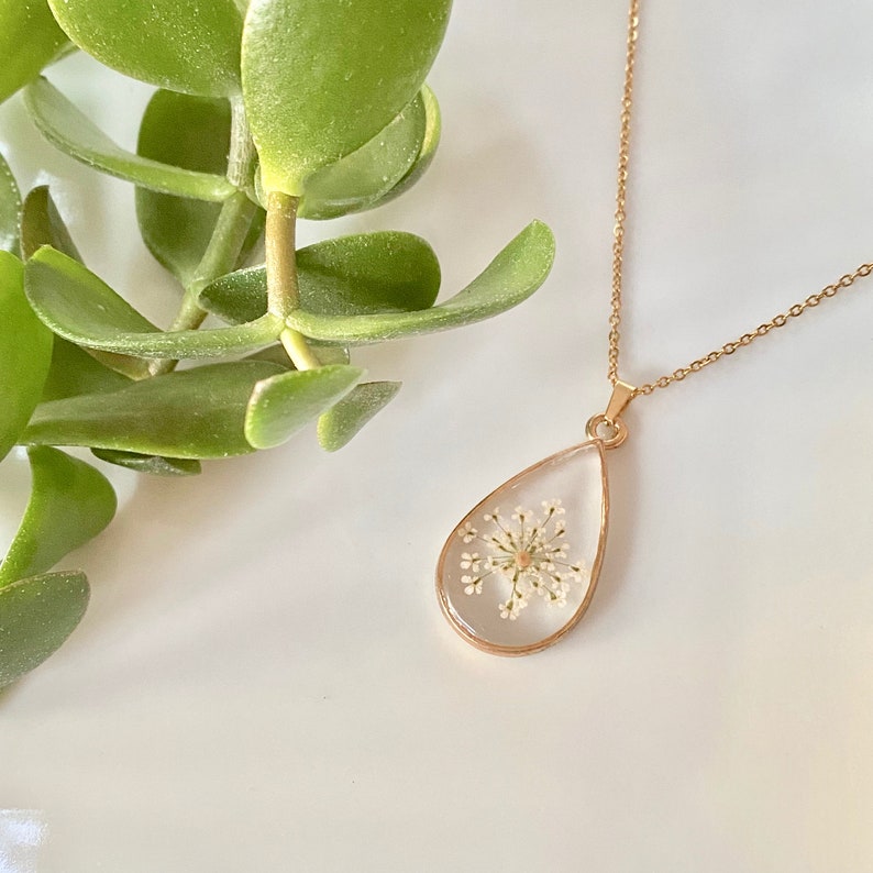 Mustard Seed Necklace Dried Flower Resin Necklace Faith White Necklace Gift Necklace Hypoallergenic Necklace Fall Autumn Christmas image 1