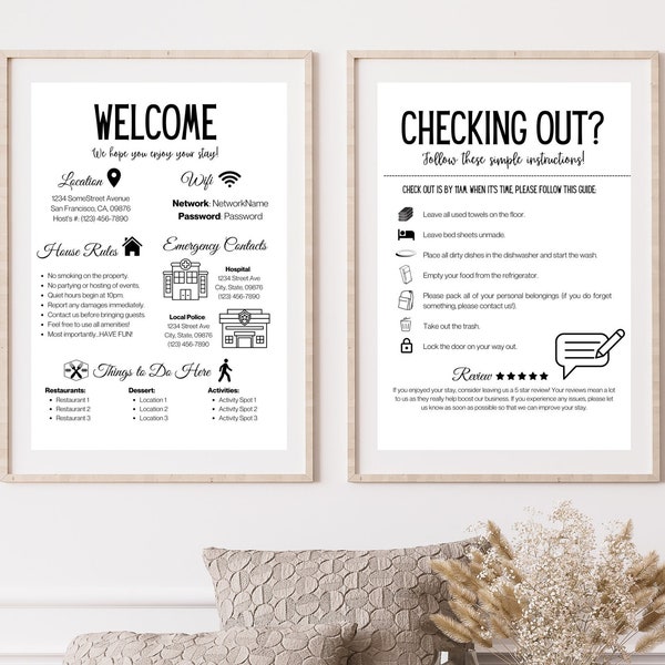 2 Page Airbnb Welcome, 8.5x11in Welcome Sign, 2 Page Airbnb Welcome Sign, DIGITAL DOWNLOAD, Airbnb book template, Welcome, Airbnb Printable