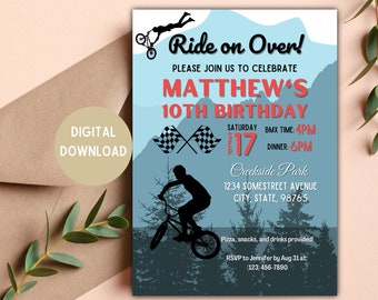 Invitación de cumpleaños de BMX / Invitación de BMX / Descarga digital / Canva / Bmx SV Cumpleaños de BMX / Bmx S / Opciones de 5 x 7, 4 x 6 pulgadas Fiesta de bicicletas BMX editable