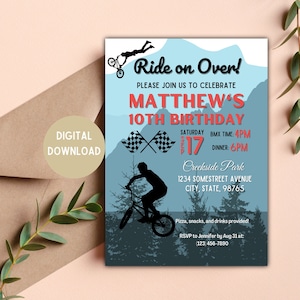 Invitation anniversaire BMX | Invitation BMX | Téléchargement numérique | Toile | Anniversaire Bmx SV | Bmx S | 5 x 7, 4 x 6 po. Options modifiables Bmx Bike Party