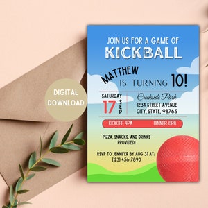 Kickball Party Invitation | Kickball Party | Kickball | Digital Download | 5x7, 4x6 Inch Options | Kickball Birthday Invite | Editable Card