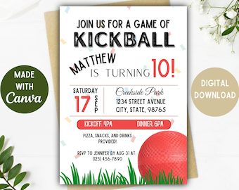 Kickball Party Invitation | Kickball Party | Kickball | Digital Download | 5x7, 4x6 Inch Options | Kickball Birthday Invite | Editable Card