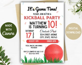 Kickball Party Invitation | Kickball Party | Kickball | Digital Download | 5x7, 4x6 Inch Options | Kickball Birthday Invite | Editable Card