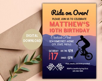 Invitación de cumpleaños de BMX / Invitación de BMX / Descarga digital / Canva / Bmx SV Cumpleaños de BMX / Bmx S / Opciones de 5 x 7, 4 x 6 pulgadas Fiesta de bicicletas BMX editable