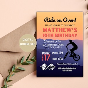 Invitation anniversaire BMX | Invitation BMX | Téléchargement numérique | Toile | Anniversaire Bmx SV | Bmx S | 5 x 7, 4 x 6 po. Options modifiables Bmx Bike Party