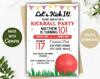 Kickball Party Invitation | Kickball Party | Kickball | Digital Download | 5x7, 4x6 Inch Options | Kickball Birthday Invite | Editable Card