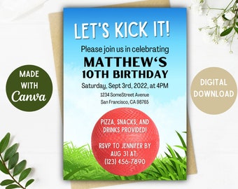 Invitación a fiesta de kickball / Fiesta de kickball / Kickball / Descarga digital / Opciones de 5 x 7, 4 x 6 pulgadas / Invitación de cumpleaños de kickball / Tarjeta editable