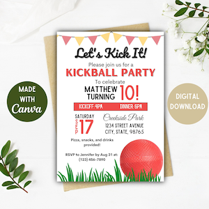 Einladung zur Kickball Party | Kickball Party | Kickball | Digitaler Download | 5x7, 4 x 6 Zoll Optionen | Kickball Geburtstagseinladung | Bearbeitbare Karte