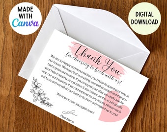 Plantilla de tarjeta de agradecimiento de Airbnb / Agradezca a sus huéspedes por hospedarse / Plantilla de tarjeta estética, simple y personalizable / Opciones de 5 x 7 pulgadas, 5,5 x 4,25 pulgadas